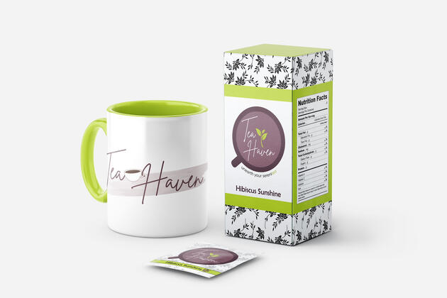 "Tea Haven" Mug and Tea Packaging